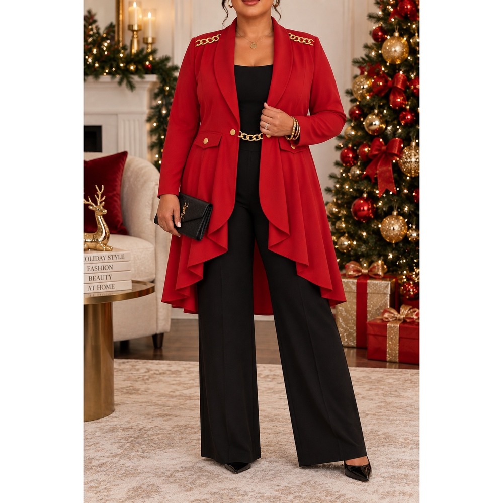 Red fit & flare jacket great for Ringmaster costume for Halloween.